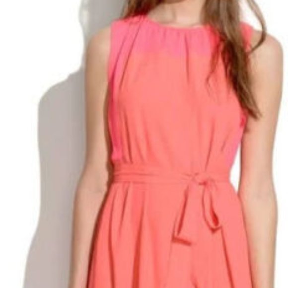 Madewell Neon Pink Coral Bungalow Shift 60s Inspired  Mini Dress sz XS GUC - Picture 2 of 10